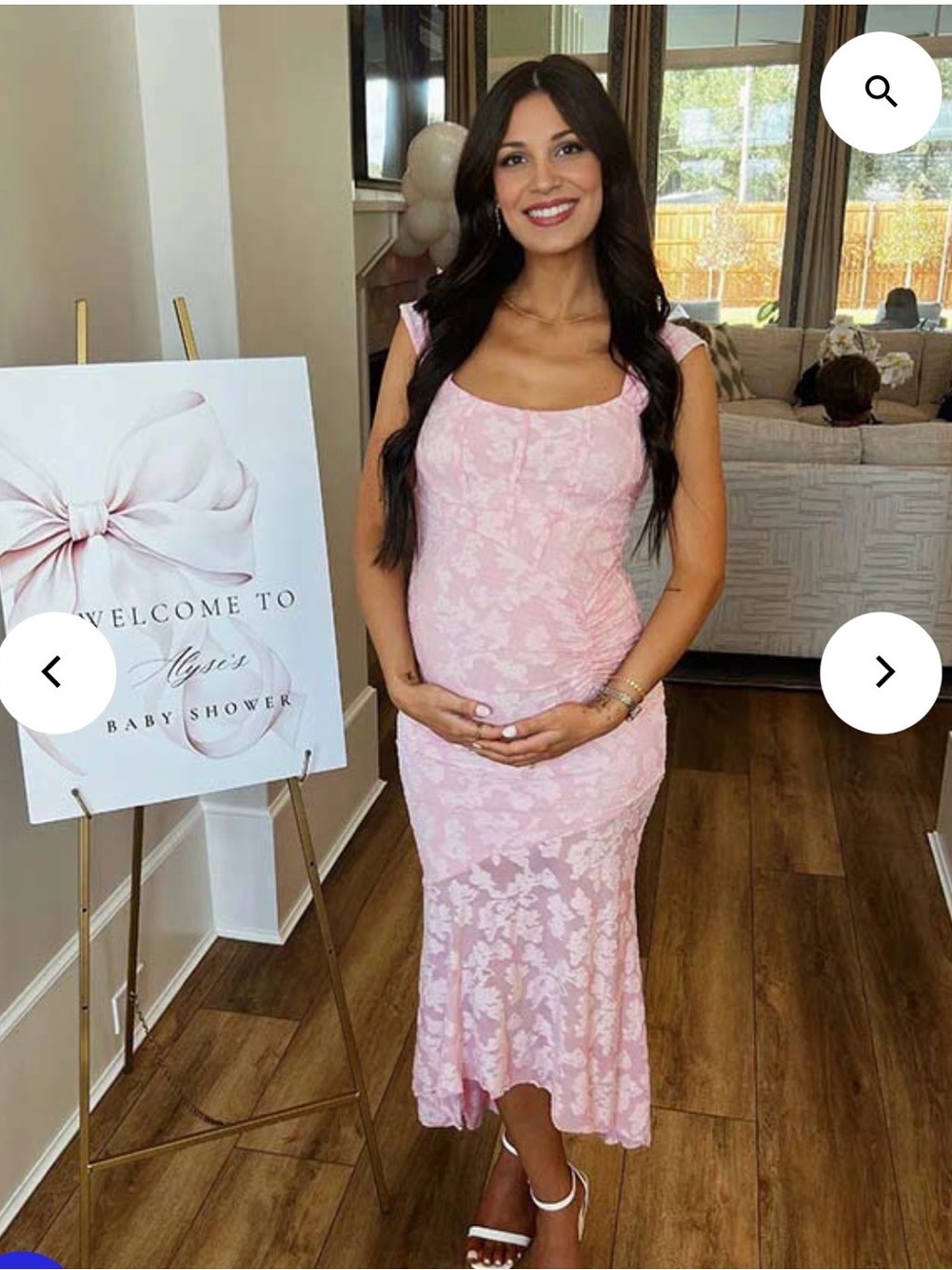 Blush Pink Lace Midi Maternity Dress